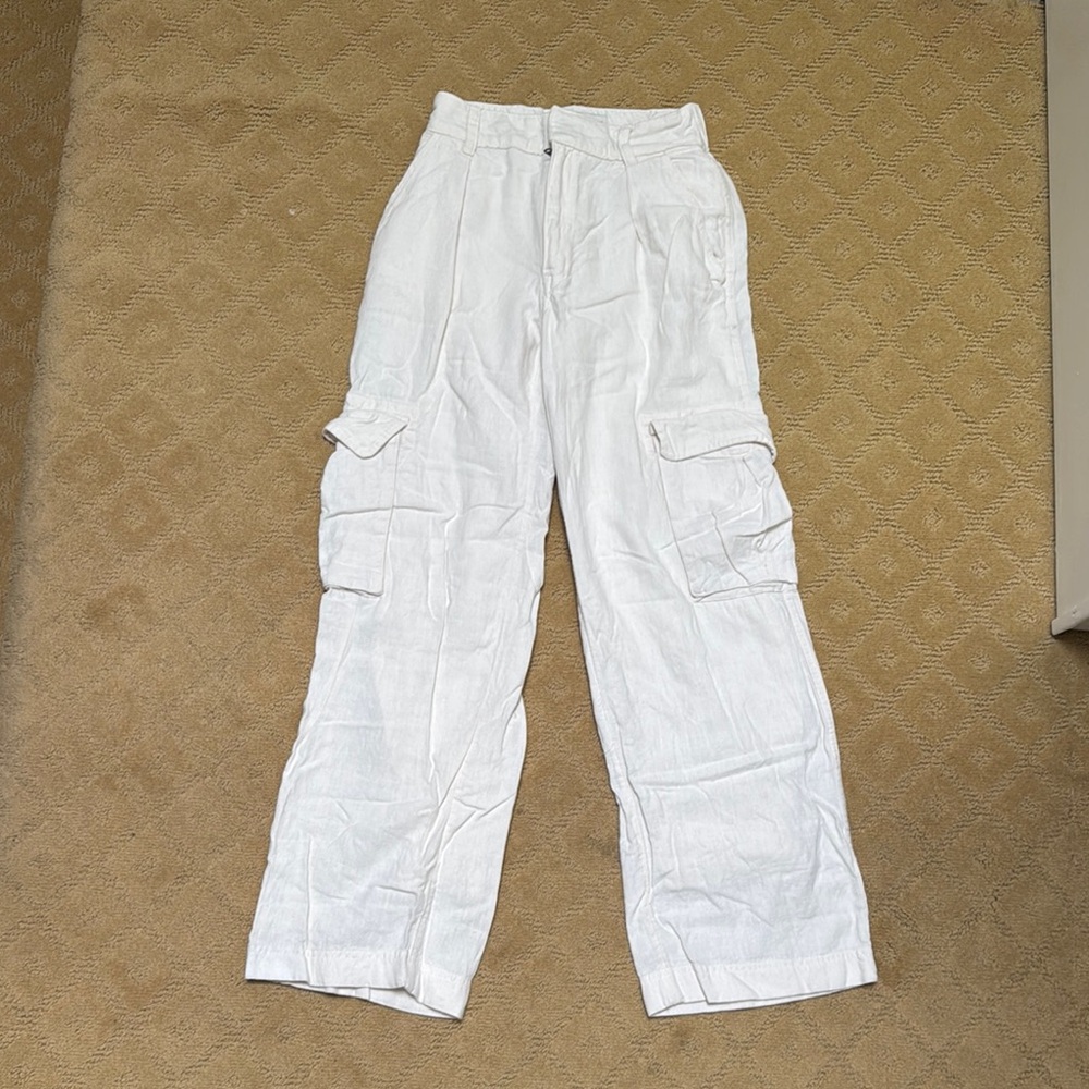 Abercrombie & Fitch Ladies Cream Cargo Linen Trousers Relaxed Fit